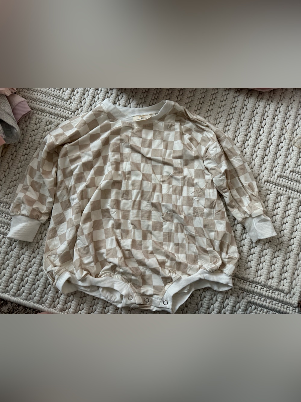 Beige Checkered Bubble Baby Romper
